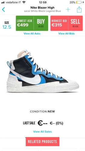 Nike Blazer x Sacai blue taglia 47