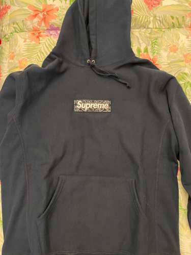 Supreme box logo bandana hoodie navy blue