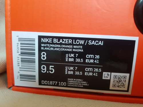 Nike Blazer Low sacai White Magma Orange (DD1877-100) - 41 EU | 8 US