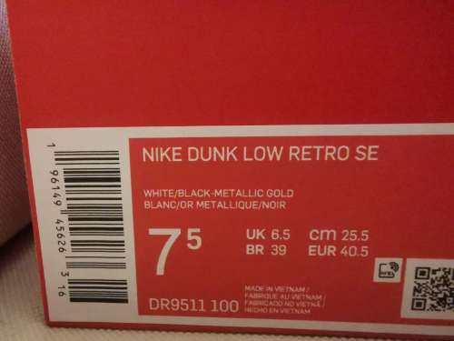 Nike Dunk Low World Champs Black White (DR9511-100) - 40.5 EU | 7 US