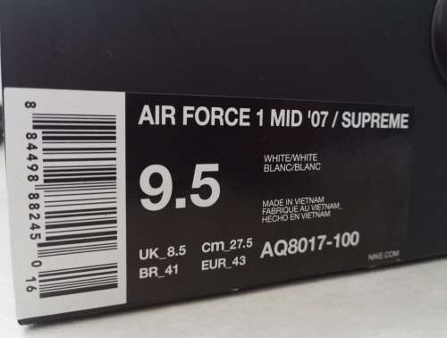AIR FORCE 1 MID AF1 X SUPREME X NBA WHITE